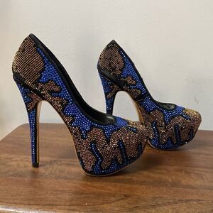 Rhinestone Heels Crystal Bejeweled Party Stilettos Size 9